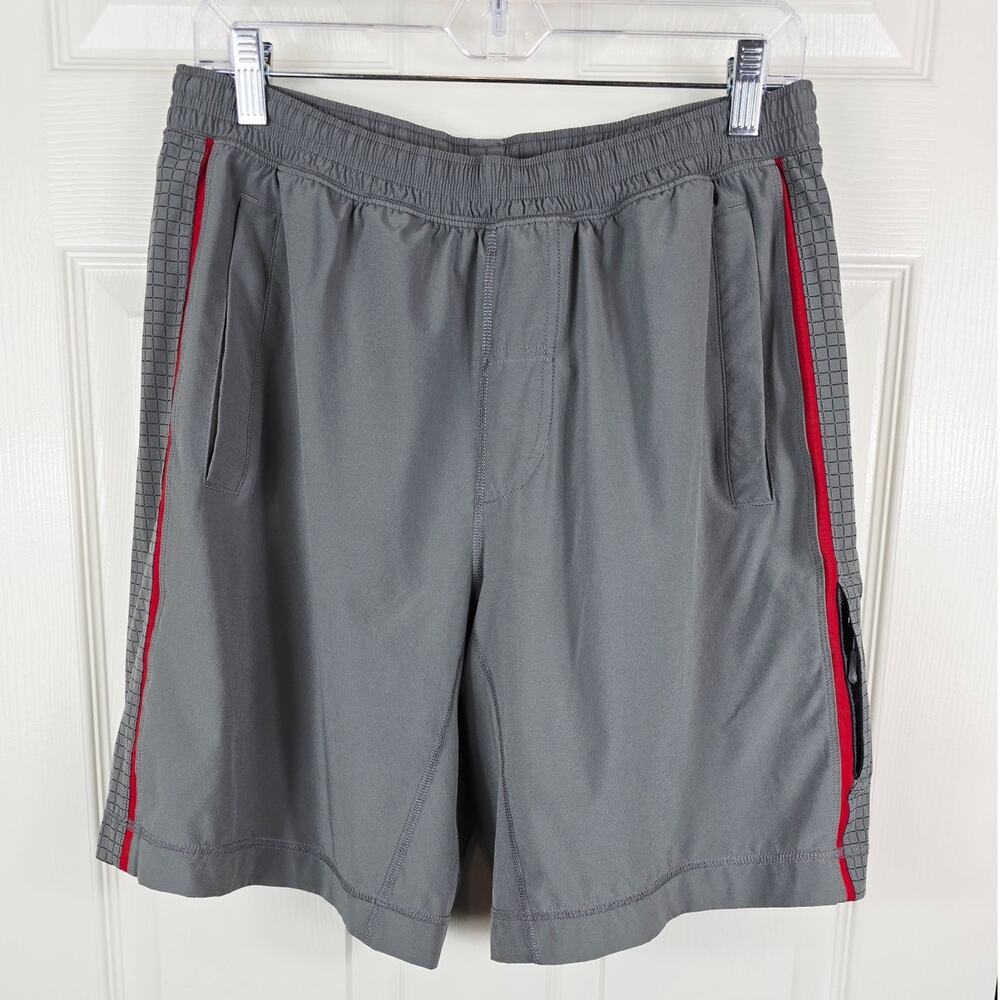 Lululemon Gray Red Pockets Athletic Basketball Hiking Walking Men's Shorts L